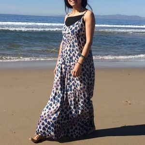 Afuadani blue peacock print maxi dress